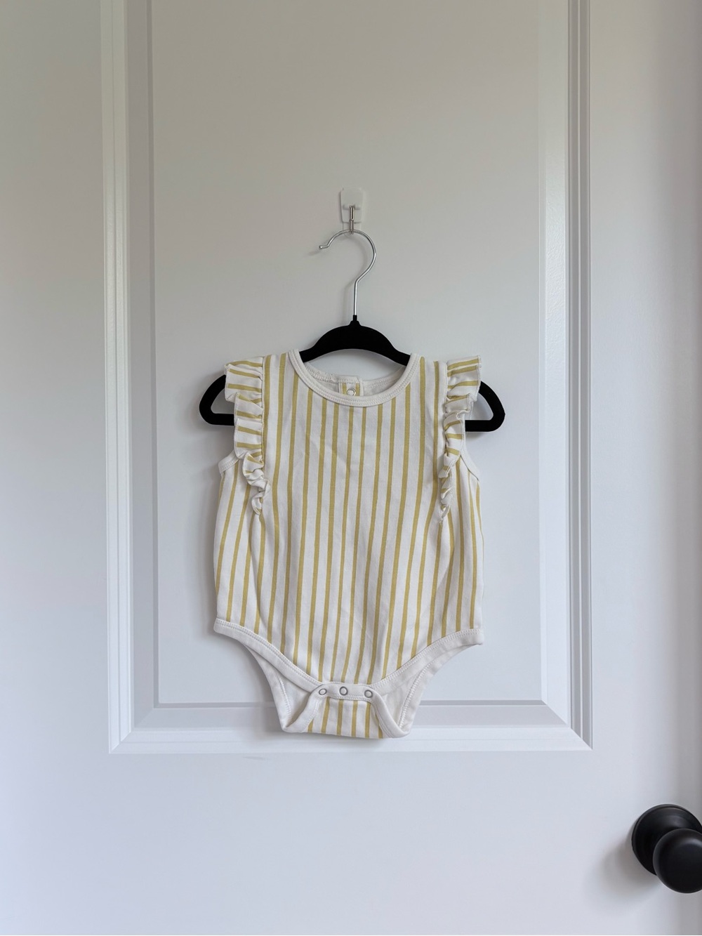 Pehr Organic Sleeveless Ruffle Bodysuit in Marigold Stripes